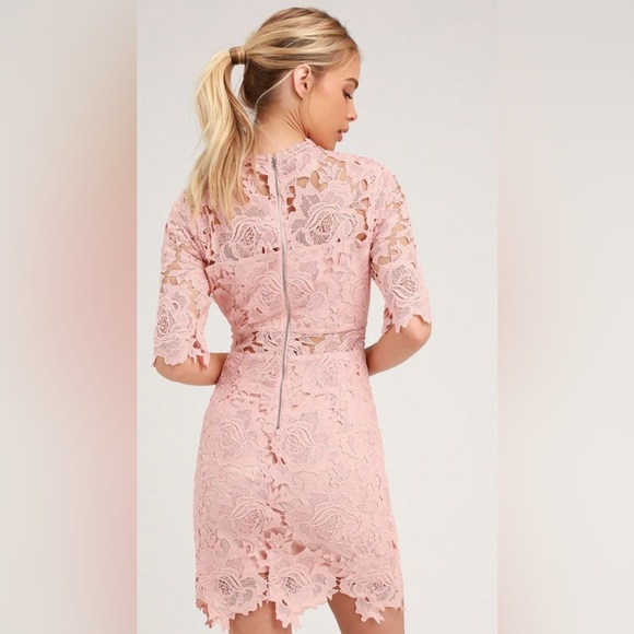 Lulus A Fine Romance Blush Pink Lace Sheath Dress - size small - Picture 3 of 5